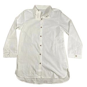 Amazon Womens White Long Sleeve Button Down Light Weight Tunic Size Medium